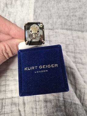 NWOT Kurt Geiger Silver-Tone Black & Clear Crystal Bird Ring Size 9